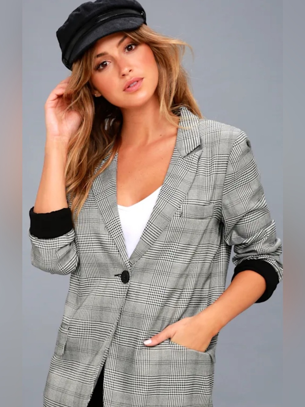 Lane Bryant Glen Plaid Single-Button stretch  Blazer, Sz 18